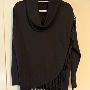 Hannah Black Cowl Neck Sweater with Fringe
